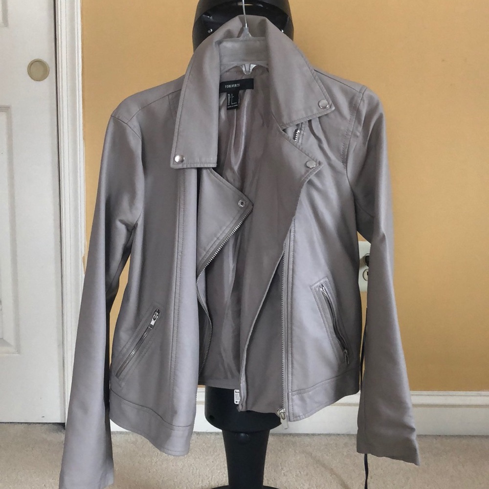Grey Faux Leather Jacket Forever 21